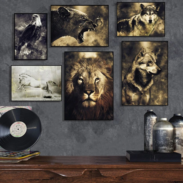 Лев волк Орел лошадь Леопард скандинавские плакаты и принты настенная живопись