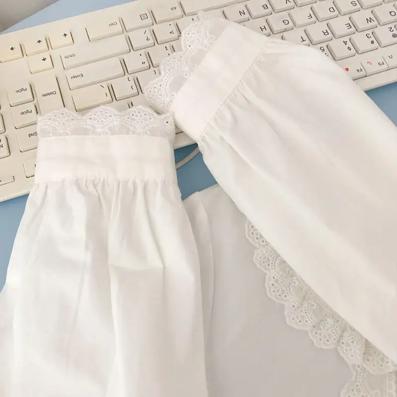 

New Japanese Lolita Style Spring Autumn Women Blouse Peter Pan Collar Hollow Out White Mori Girl Blusas Cute Kawaii Sweet Shirt