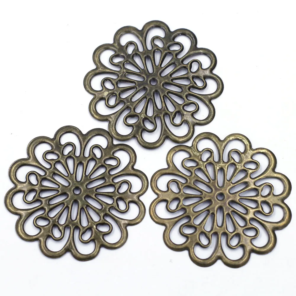 

10Pcs Bronze Tone Alloy Filigree Flower Wraps Hollow Connectors Embellishments Findings 6x6cm