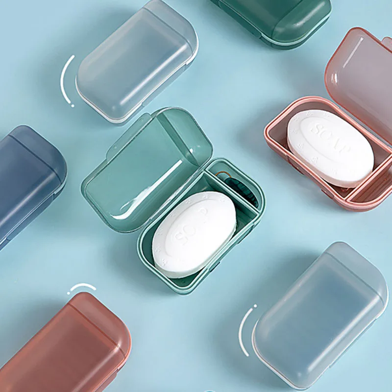 

1Pcs Translucent Lid Soap Dishes Multi-function Soap Storage tray Sealed PP/TPR Portable Bathroom Supplies