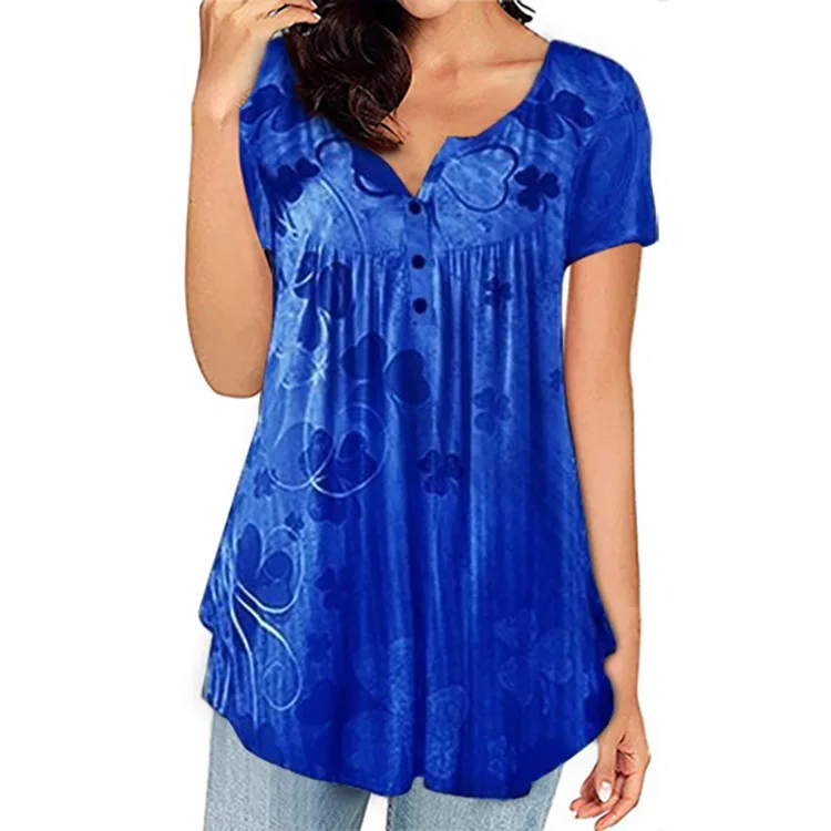 

New Summer Women Tops O-Neck Short Sleeve 3XL Plus Size Loose T-Shirt Fashion Casual Button Print T-Shirt Female Cotton Pullover