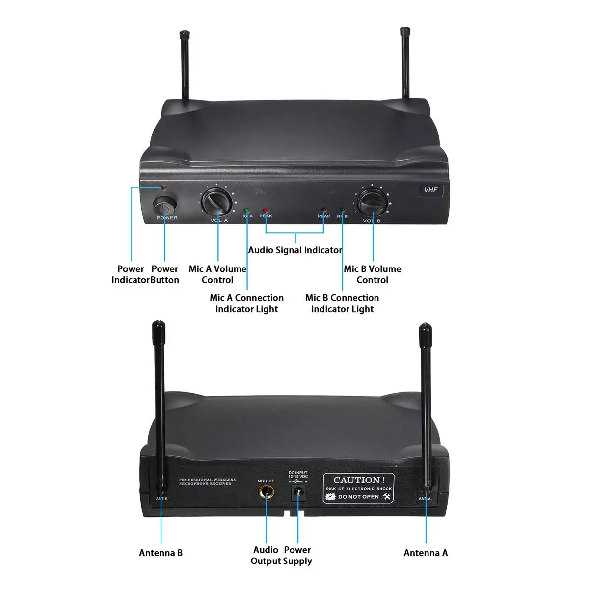 

Dual VHF Professional Wireless Microphone System Cordless Handheld with Receiver For Kareoke microphone Party KTV Studio