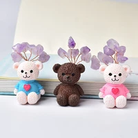 1pc cartoon natural little bear amethyst lucky wood quartz crystal mineral home decoration stone treatment children gifts
