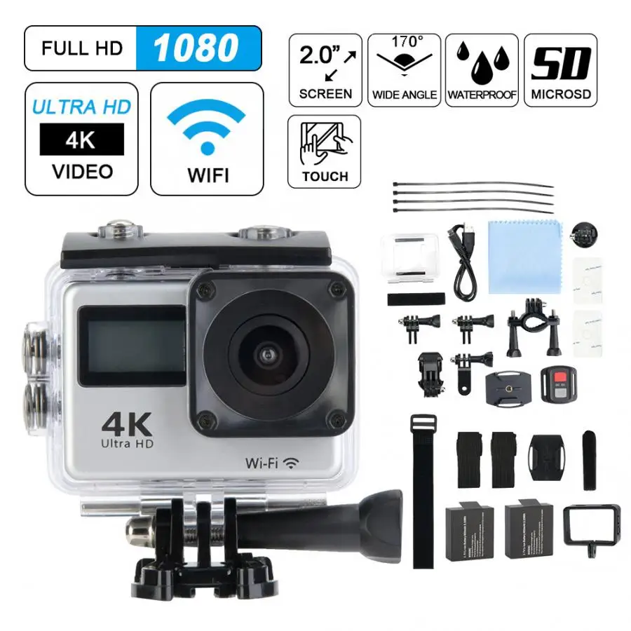 Уличная 30 м водонепроницаемая Спортивная камера 4K 30fps двойной экран wifi широкоугольная экшн Спортивная камера комплект для катания на лыжах, плавания, верховой езды