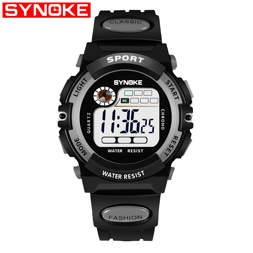 Big Gray Synoke детские спортивные часы для школьников, модный светодиодный цифровой наручные часы, подарок для мальчиков и девочек, водонепроницаемые наручные часы для детей 30 м - Цвет: Big Gray