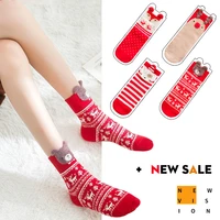 4pairslot new womens fox elk cotton casual socks ladies female girl men christmas sock gift hosiery red striped cartoon sock