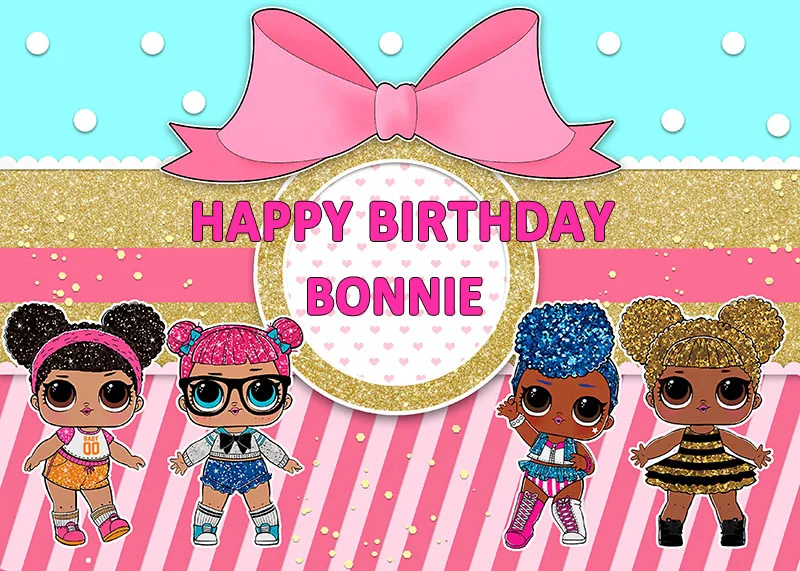GFUITRR Birthday Girl Photography Backdrops Doll Princess Bow Photo backgrounds Pink Vinyl Photo Props