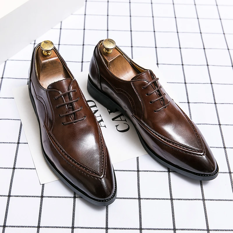 

FIXSYS Fashion Pointed-toe Men Oxford Shoes Retro Lace-up Business Formal Shoes Leather Wedding Shoes for Man Office Dress Shoes