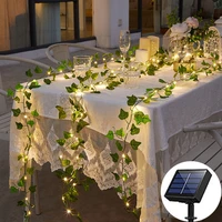 solar led artificial green leaf vine string lights christmas diy fake vine ivy garland lights for party new year wedding decor