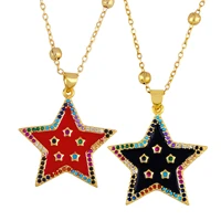 gold plated inlaid zirconia star necklace for women enamel five pointed star pendant choker neck rainbow cz fashion jewelry gift