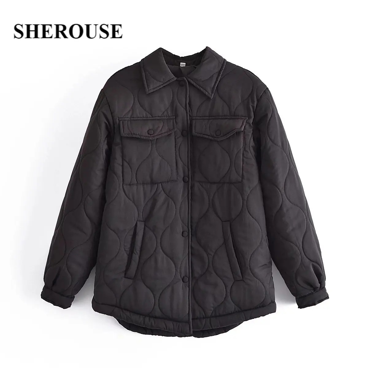 

SHEROUSE Women Fashion With Pockets Single Breasted Solid Jacket Vintage Lapel Neck Long Sleeves Female Coat Chic Outfit