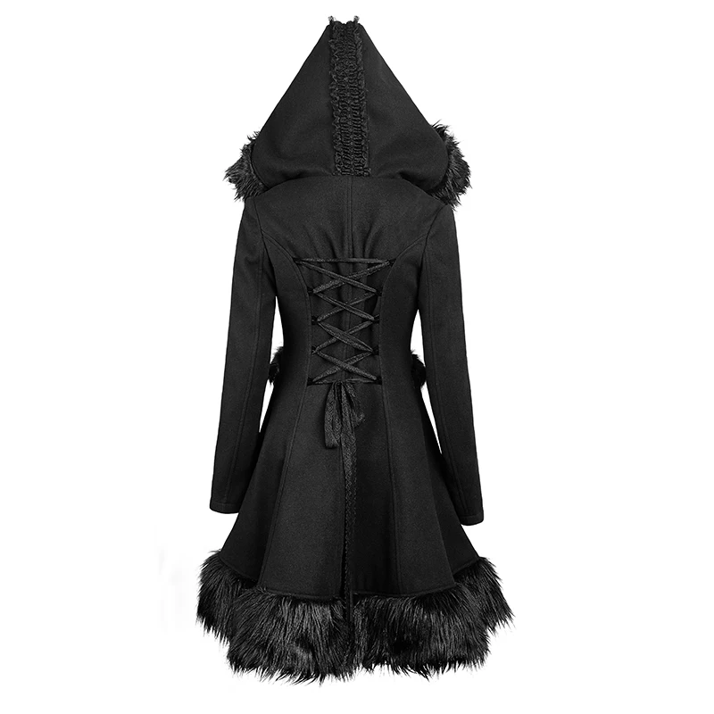 Женские меховые шубы с капюшоном в стиле панк Модные Черные Теплые Длинные