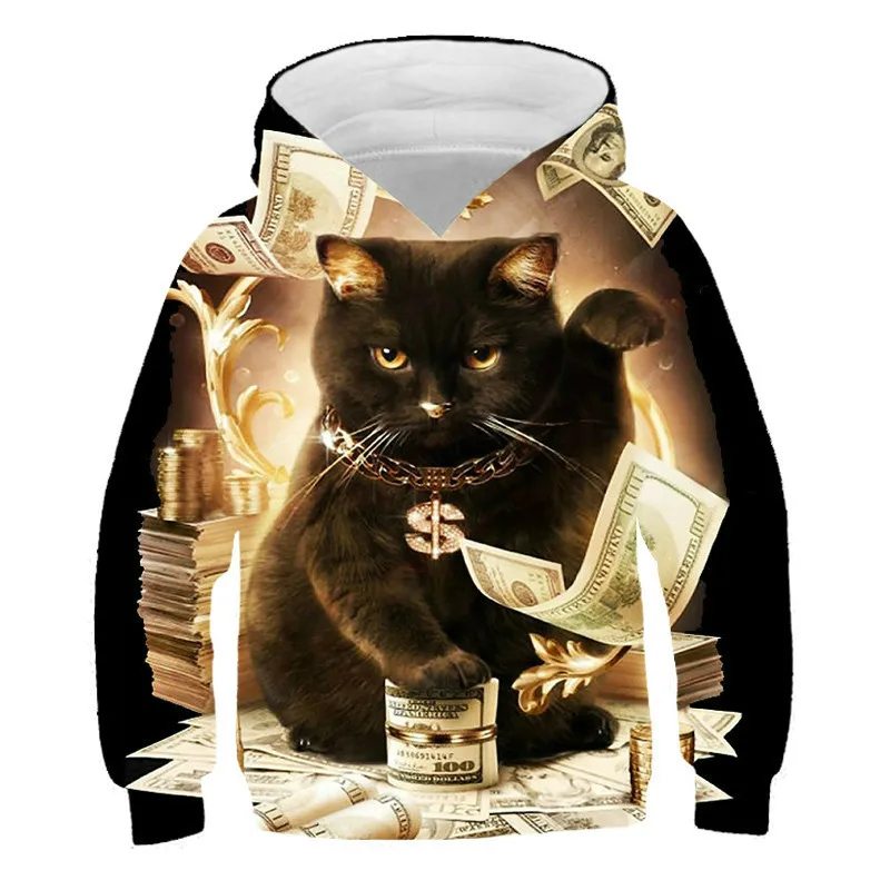 

New men, women and children fashion 3D cartoon cat design casual hoodie, 2021 spring and autumn cartoon fashion long-sleeved hoo