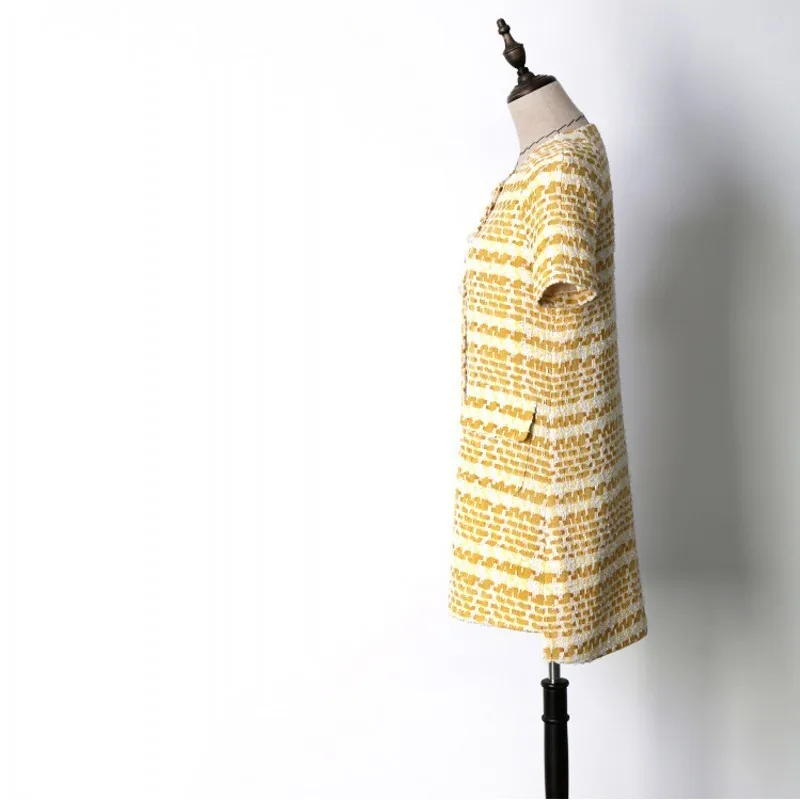 Лидер продаж летние женские твидовые платья с коротким рукавом модные