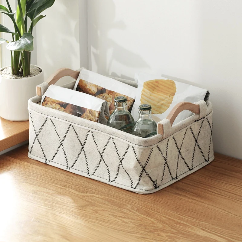 Войлочная коробка для белья хлопковая и льняная ручка Настольная корзина