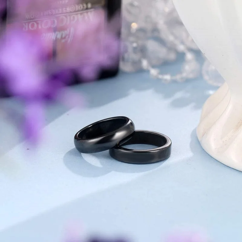 

1PC Black Hematite Ring for Women Men Fashion Jewelry Goth High Quality Smooth Round Flat Non Magnetic Charm Joint Finger Rings