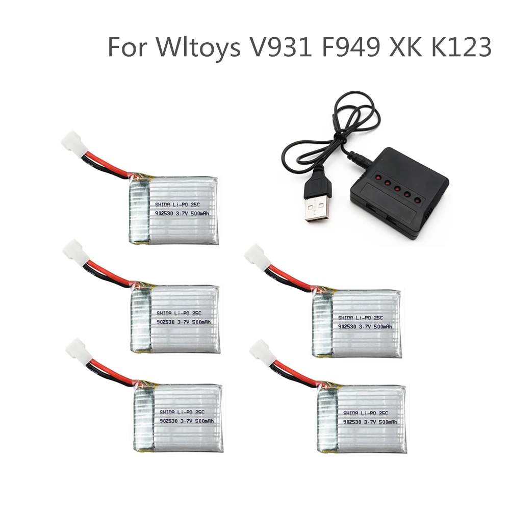 3.7V 500mAh 25C LiPo Battery with battery charger For Wltoys V931 F949 XK K123 6Ch RC Helicopter