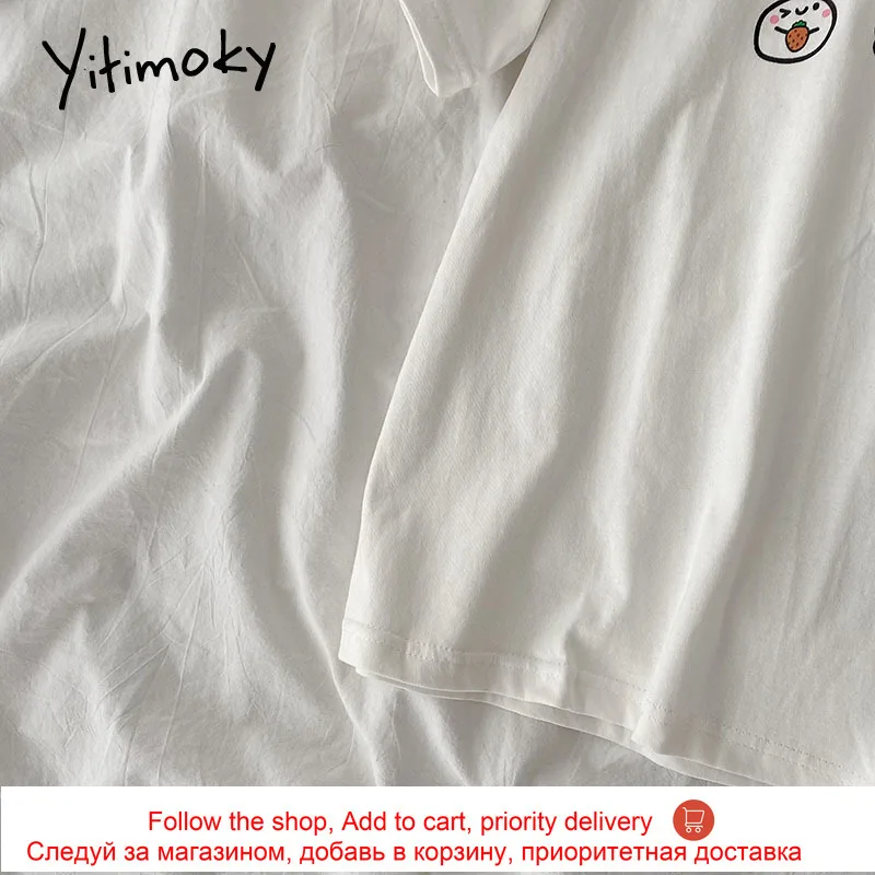 

Yitimoky Graphic Tee 2021 Summer New Harajuku Short Sleeve T Shirts Women Fashion Clothing White Loose O-Neck Office Lady Tops