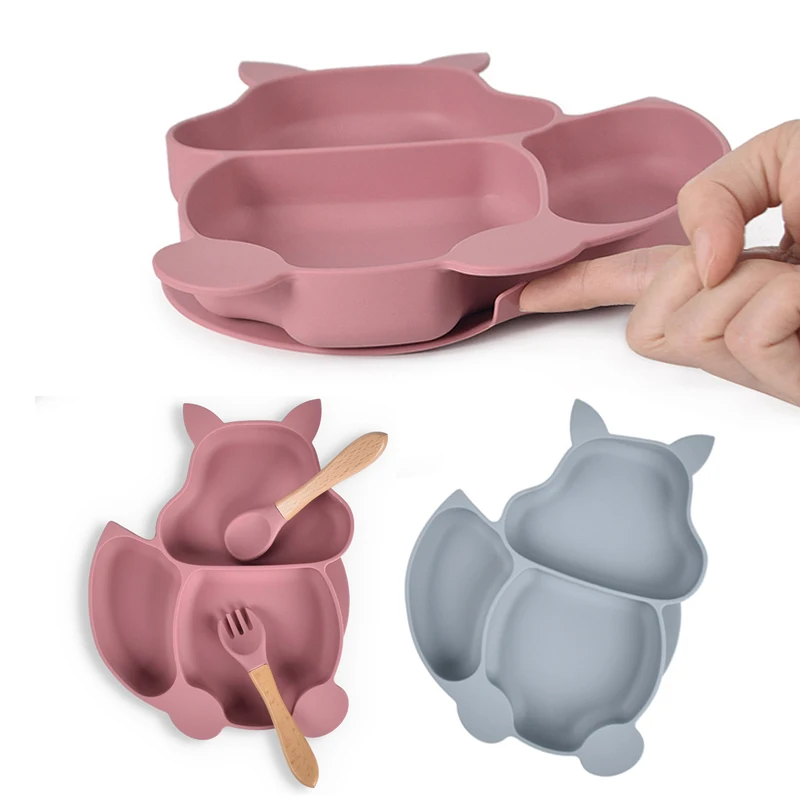 

Набор силиконовых тарелок для детей с мультяшным рисунком, нескользящая тарелка для самокормления, всасывающая детская посуда, силиконова...