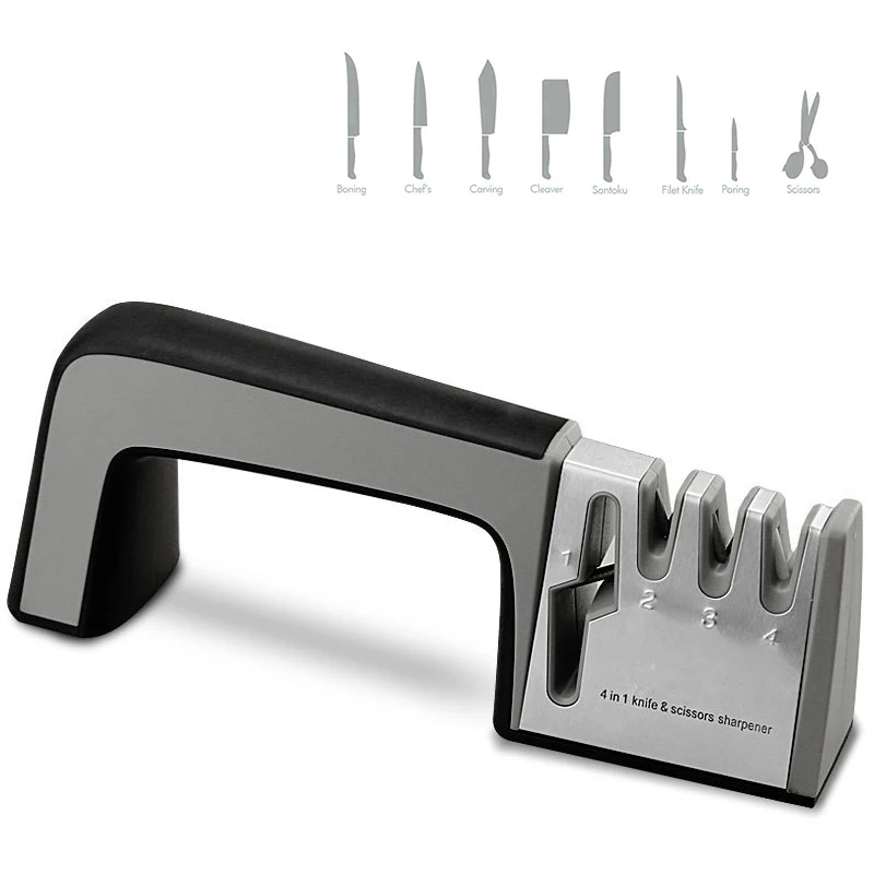 4 in 1 Knife Sharpener Diamond Coated Fine Ceramic Kitchen Shears Scissors Sharpening Tools Non-slip Base Stainless Steel | Дом и сад