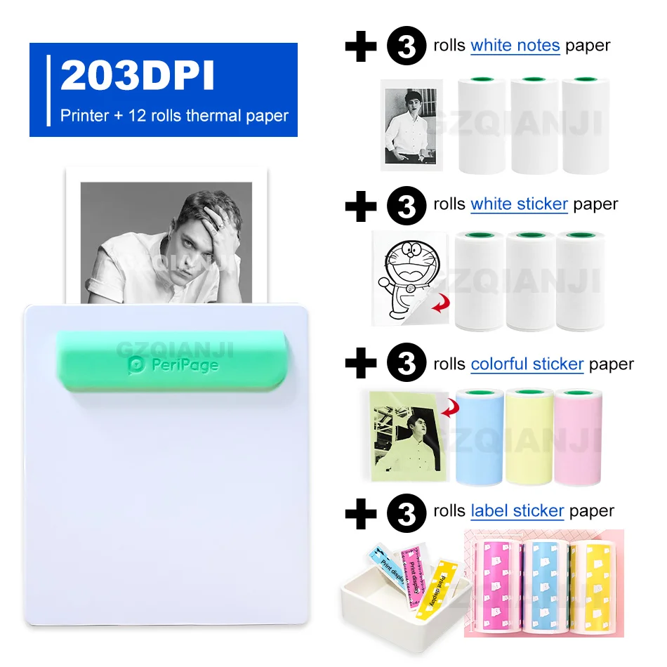 203-6White-6Color Карманный фототермальный принтер, бесплатный Appp Мини карманный чековый принтер 58 мм для телефона android iOS с функцией AR/power Bank - Цвет: 203-6White-6Color