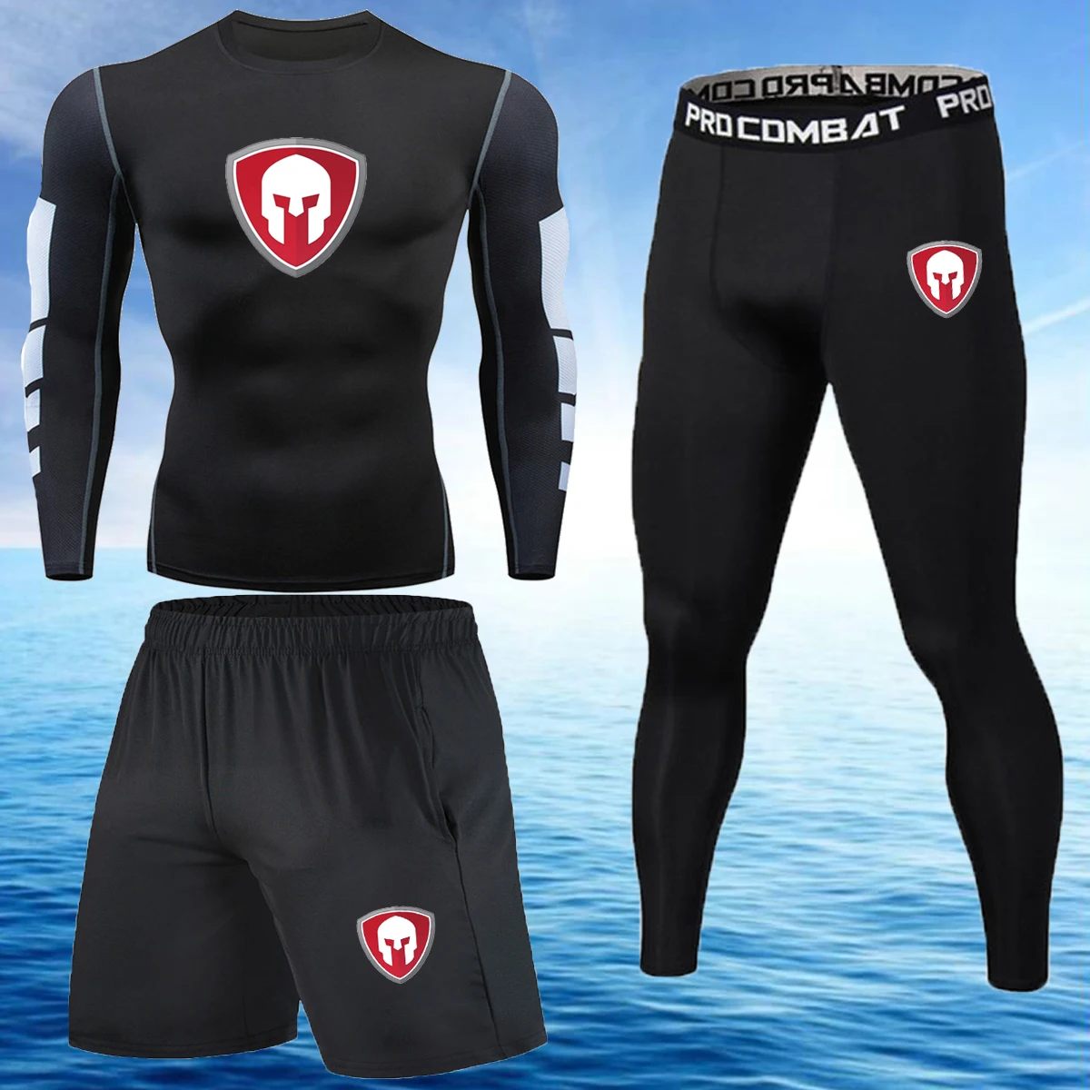 

Men's Running Set Gym Legging Thermal Underwear Spartan Compression Fitness MMA Rashguard Male Quick-Drying Tights Track Suit