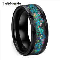 8mm tungsten carbide hammered rings galaxy series opal inlay for lovers wedding bands brushed facets available in blacksilvery
