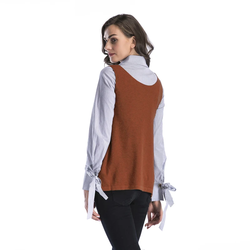 Осенний новый вязаный жилет с круглым вырезом свитер пальто Женский пуловер без