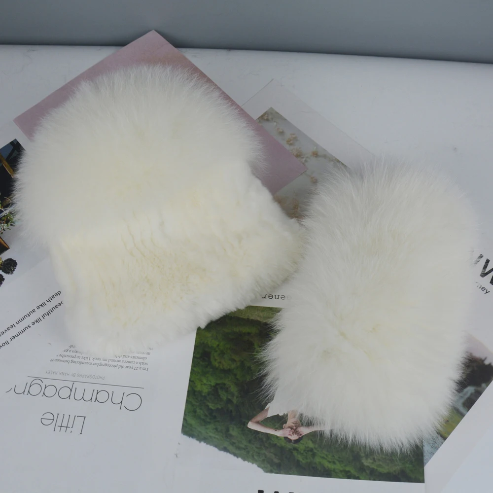 

Hot Sale Winter Outdoor Brand Women Real Rex Rabbit Fur Scarf Hat Warm Real Fox Fur Cap Ring Shawl Natural Fox Fur Scarves Hats
