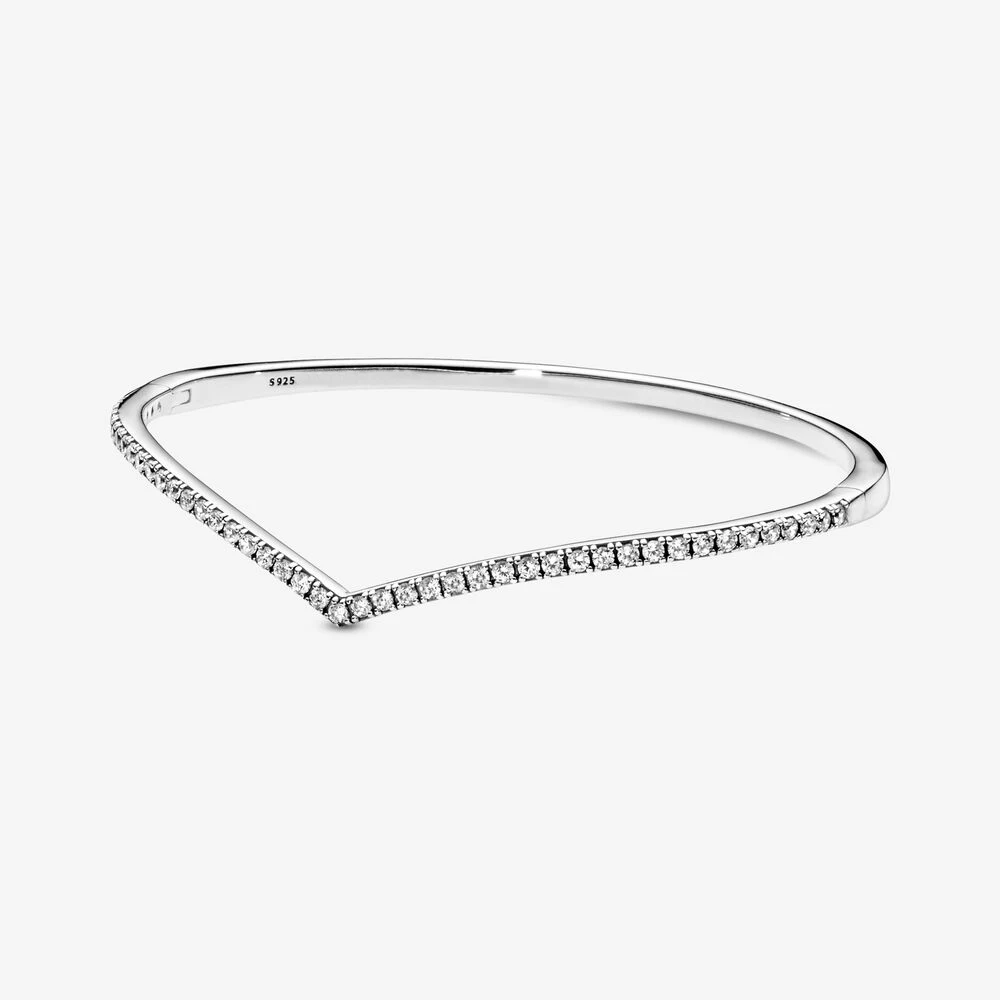 

Genuine Sparkling Wishbone Bangle Argent 925 Sterling Silver Bracelets Bangles For Women DIY Fine Jewelry Wholesale