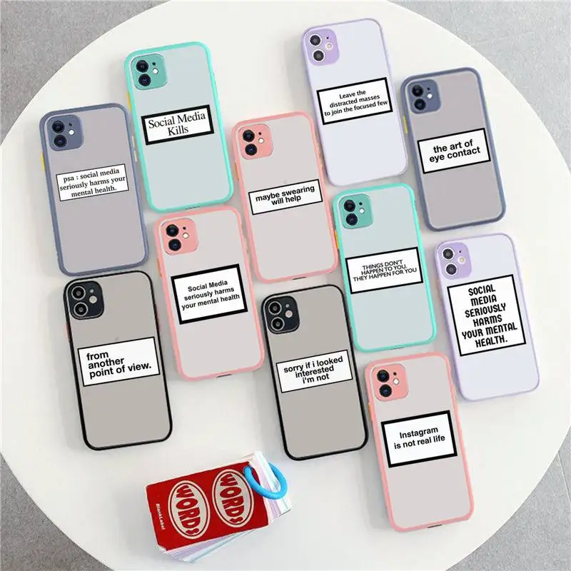 

TOPLBPCS Text Social Media Phone Case for iPhone X XR XS 7 8 Plus 11 12 13 pro MAX 13mini Translucent Matte Shockproof Case