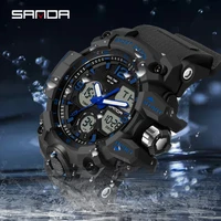 sanda top brand luxury sport watch men military 5bar waterproof quartz watches dual display wristwatches relogio masculino 6030