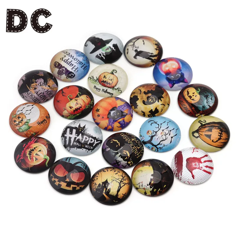 DC 20pcs/lot Happy Halloween Photo Glass Cabochon 25 20 12 10 mm Round Cabochons For Jewelry Making Findings Accessories | Украшения и