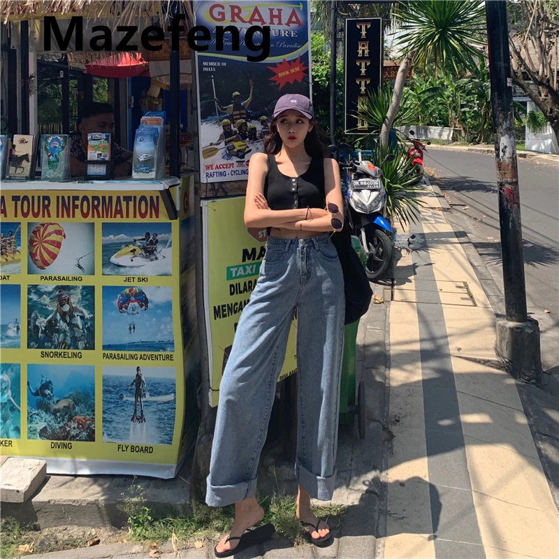 

Woman Jeans High Waist Clothes Wide Leg Denim Clothing Blue Streetwear Vintage Quality 2021 Fashion Harajuku Straight Pants