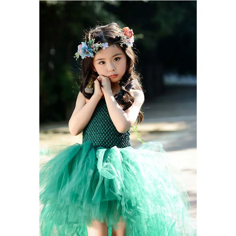Платье-пачка с зелеными цветами для девочек костюм косплевечерние на Хэллоуин
