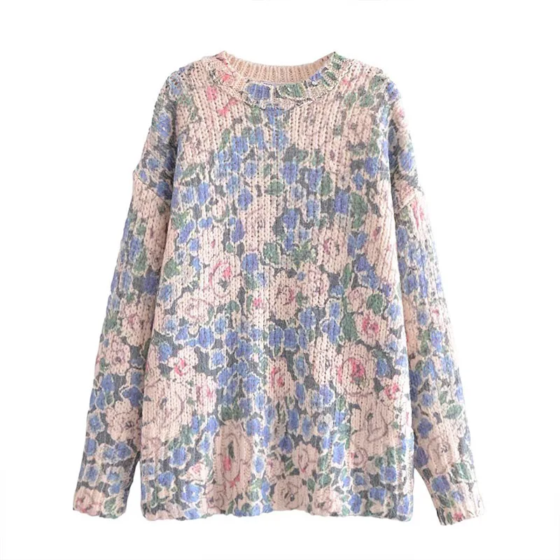 

Women Autumn Jacquard Pullover Sweater 2021 Fashion Floral Loose O-Neck Wool Knitting Female Street Elegant Sweaters Clothing