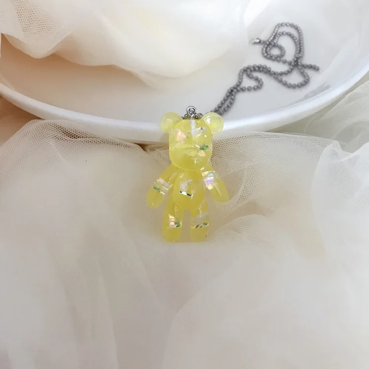 yellow 2 Ожерелье с милым медведем из прозрачной смолы, мультяшное животное, забавное ожерелье для девочек, детские ювелирные изделия - Окраска металла: yellow 2