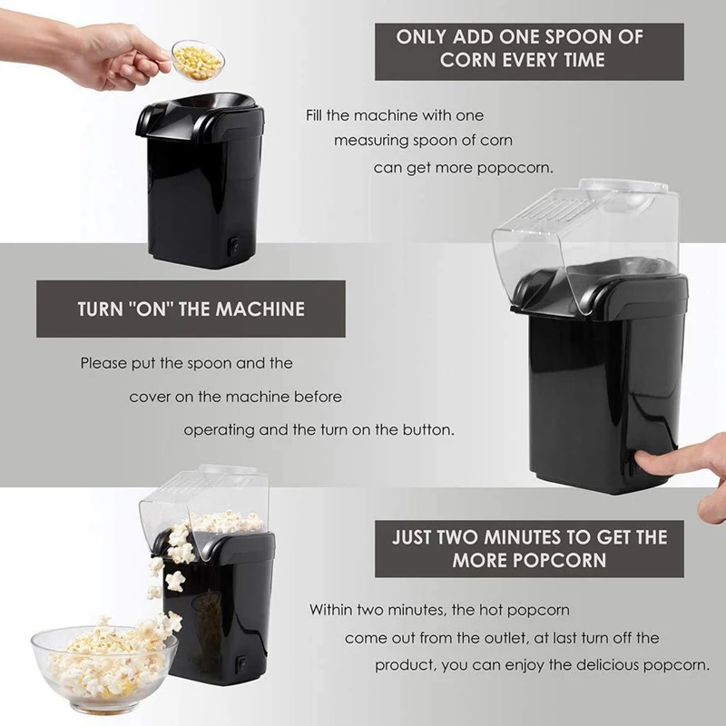 Popcorn Machine Removable Hot Air Popper Maker For Home No Oil Delicious Healthy Snack | Бытовая техника