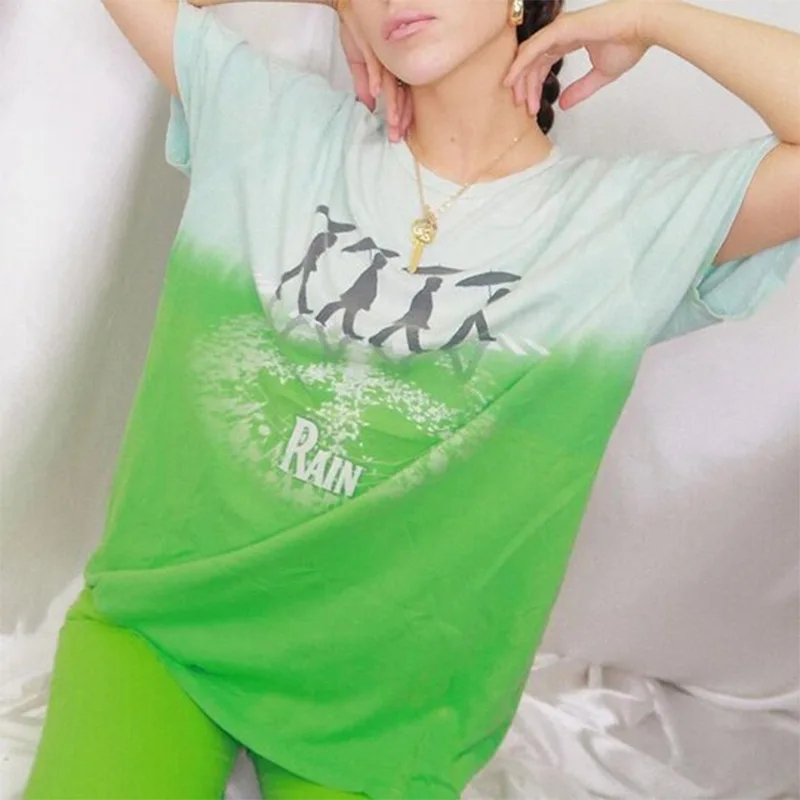 

Green Cartoon Letter Print Loose Graphic Tee Women Short Sleeve Harajuku Shirt Casual High Street Tshirt Summer Plus Size Tops