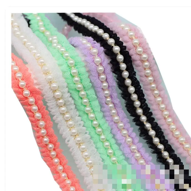 10 ярдов 6 цветов жемчужные бусины стразы вышивка белая сетчатая кружевная лента