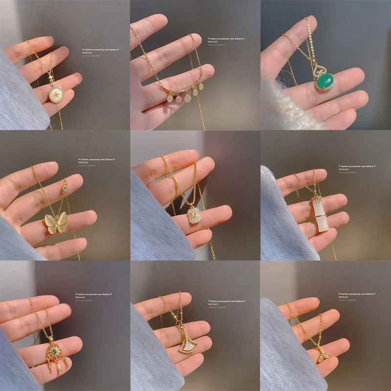 

Titanium Steel Butterfly Chain Necklaces For Women Korean Pearl Pendant Necklace Temperament Fashion Jewelry Wholesale