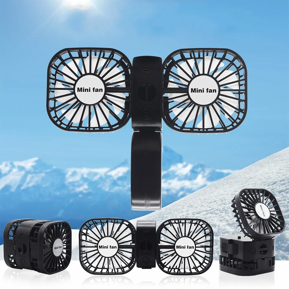 

New Folding Handheld Desktop Fan Double Head Mini USB Fan Lazy Neck Fan