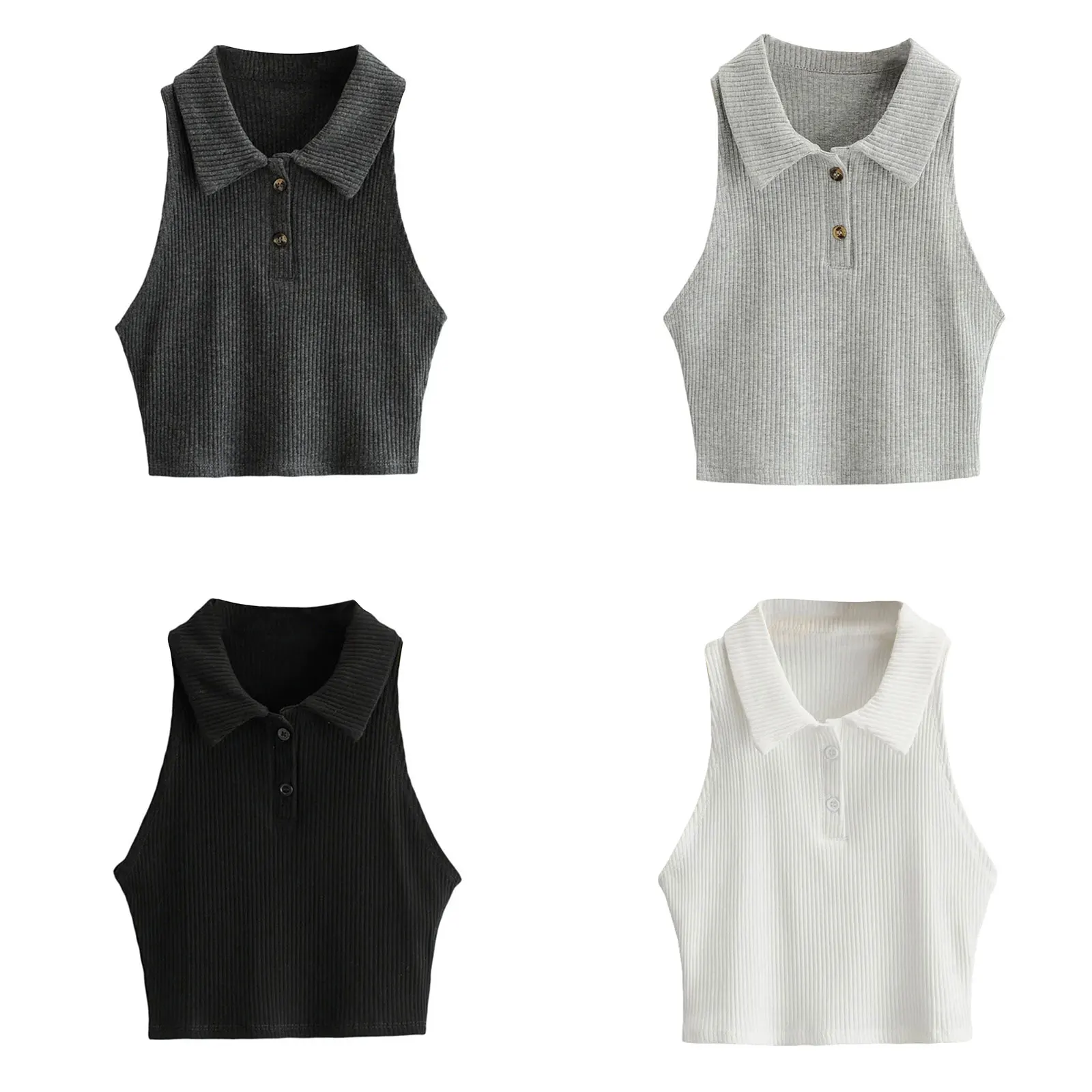 

Women's Sexy Sleeveless Tops, Girl's Lapel Collar Solid Color Vest for Female Casual Tight Button Decoration Clothing