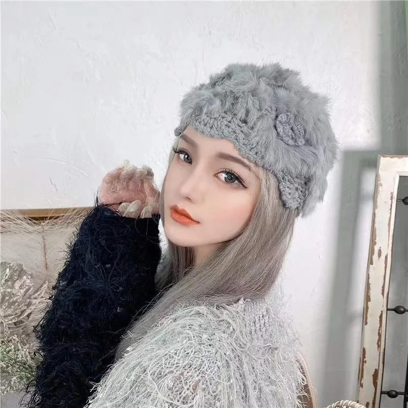 

Теплые шапочки из кроличьего меха шапка для женщин мягкая женская вязаная шапка ручной работы