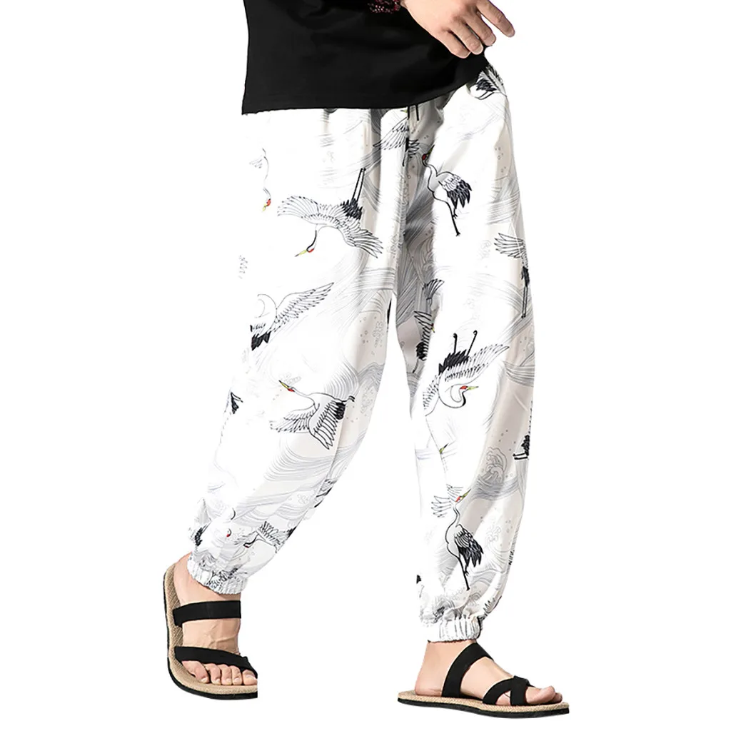 

2019 Man Cotton And Lined Solid Joggers Pants Fashion Printed Harem Pants Vintage Hip Hop Baggy Wide Leg Pants Streetwear Z54