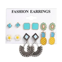 europe america cross border new earrings creative turquoise diamond embedded geometric alloy pineapple set 6 piece set
