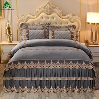 light grey magic velvet flannel bedding sets sexy lace thickening bed skirt pillowcase duvet cover princess style warm winter