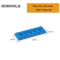 guduola parts 32001 plate 2x6 with holes building block moc parts creative toys compatible all brand 50pcslot