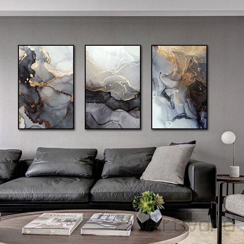 

Grey Gold Line Painting on Canvas Modern Abstract Wall Art Posters and Prints Nordic Wall Pictures for Living Room Home Decor