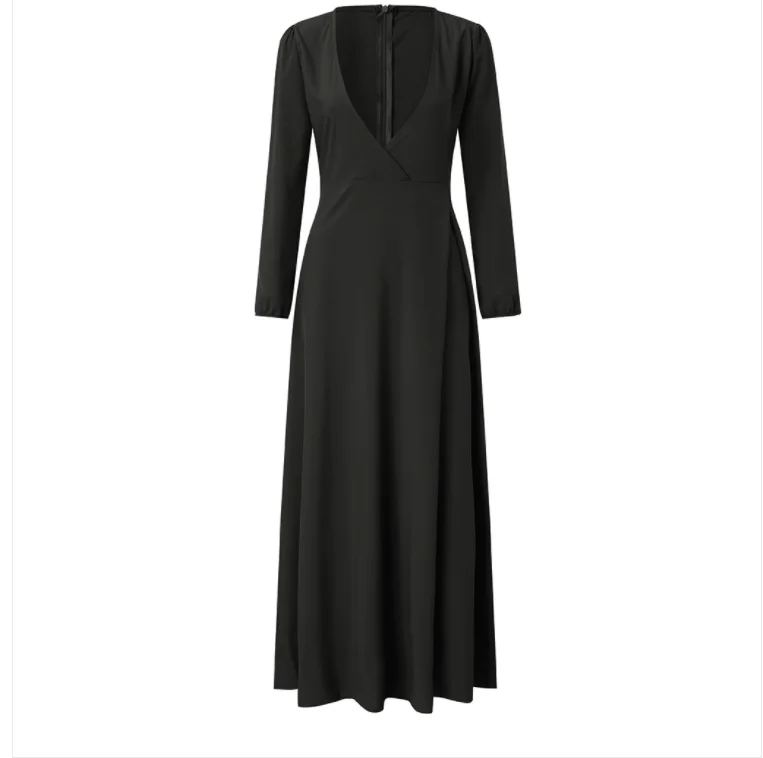 Однотонное женское платье на шнуровке с V образным вырезом длинное молнии летнее